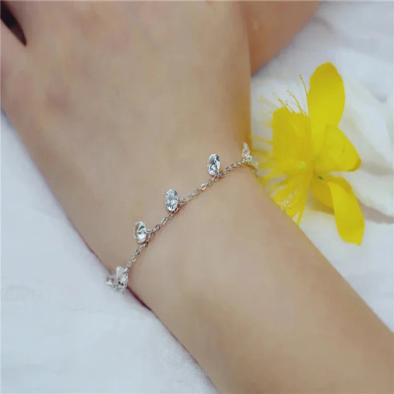 Sparkling Round Zircon 925 Sterling Silver Bracelet