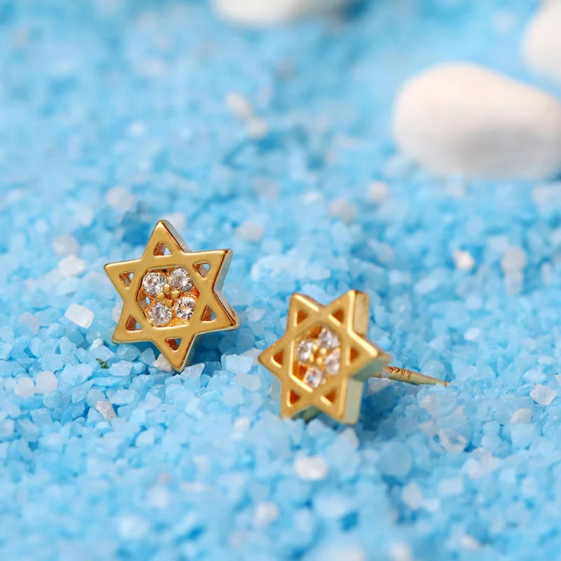 Crystal Star Six-Pointed 925 Sterling Silver Stud Earrings