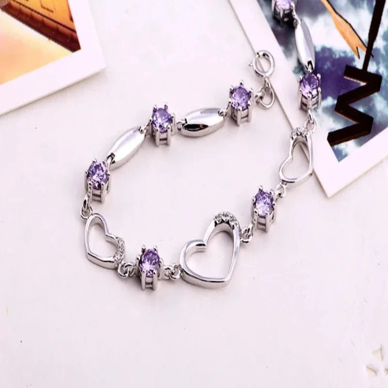 Heart Zircon 925 Sterling Silver Bracelet