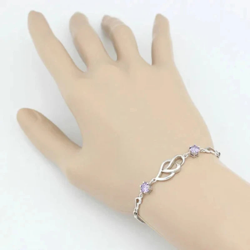 Double Heart-Shaped 925 Sterling Silver Bracelet