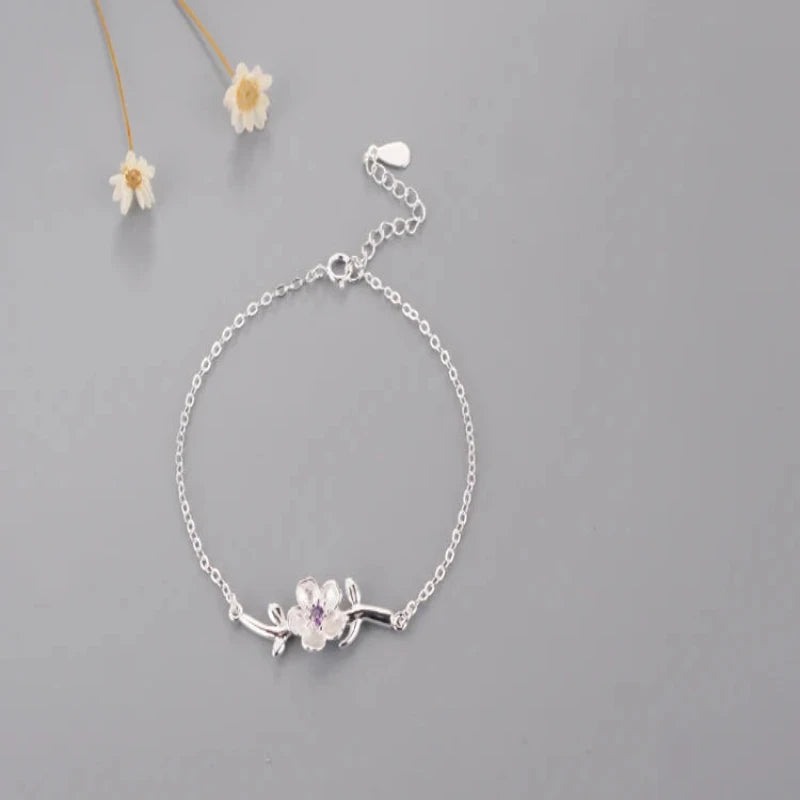 Flower Tree Branches 925 Sterling Silver Bracelet