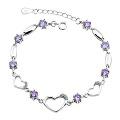 Heart Zircon 925 Sterling Silver Bracelet