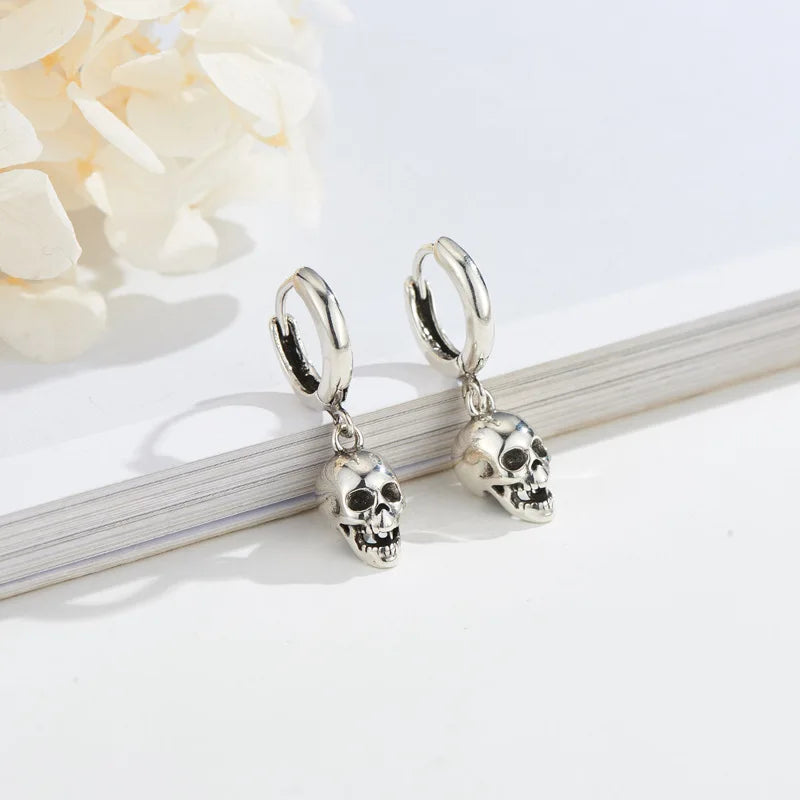 Skull 925 Sterling Silver Hoop Earring