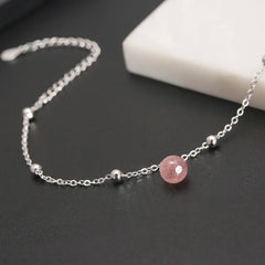 Strawberry Round Crystal 925 Sterling Silver Bracelet