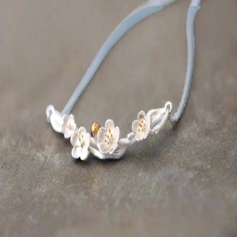 Plum Flower 925 Sterling Silver Necklace & Pendant