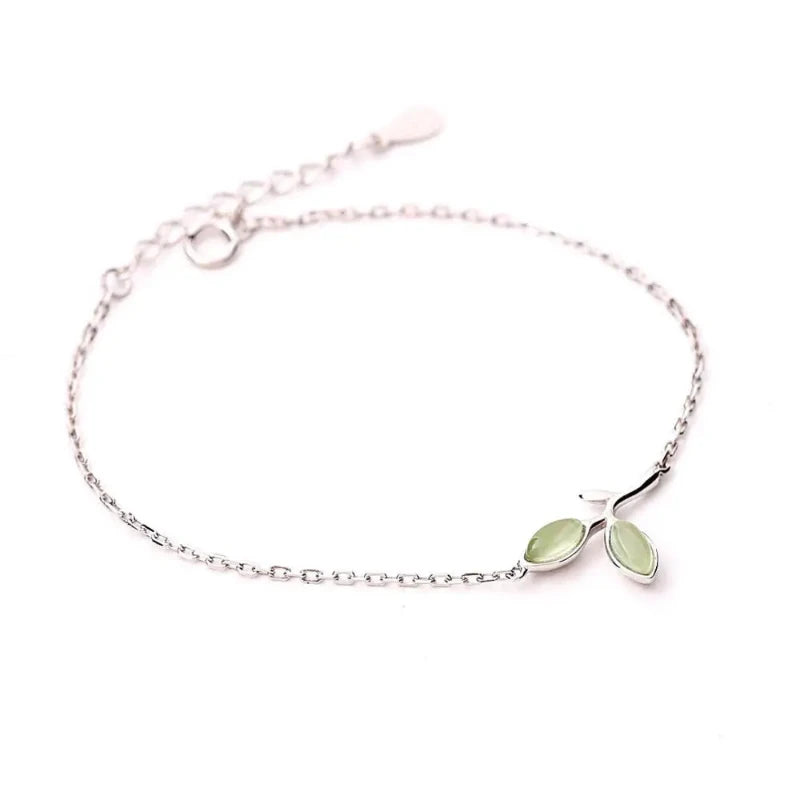 Green leaves 925 Sterling Silver Bracelet 925 Sterling Silver 19cm