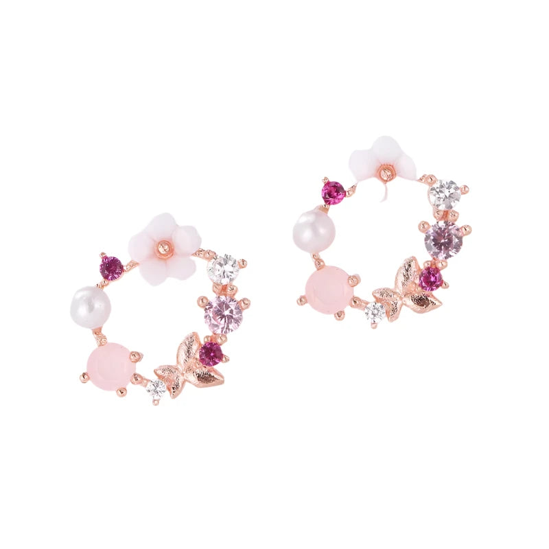 Pink Flower Zircon 925 Sterling Silver Stud Earrings Default Title