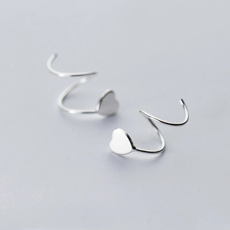 Heart Dangle Vertical Bar 925 Sterling Silver Drop Earrings