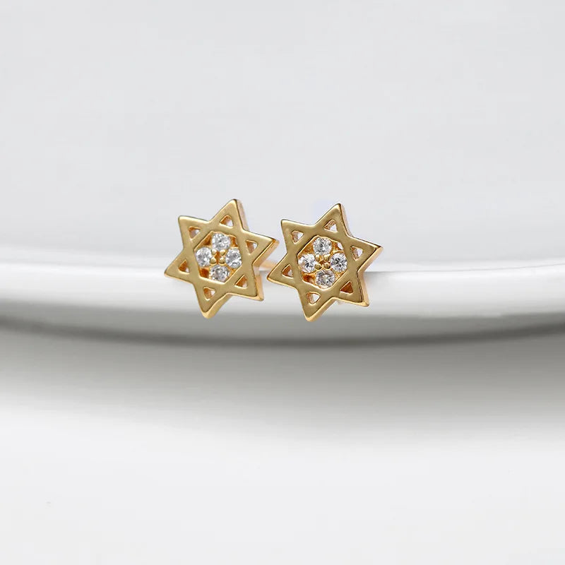 Crystal Star Six-Pointed 925 Sterling Silver Stud Earrings