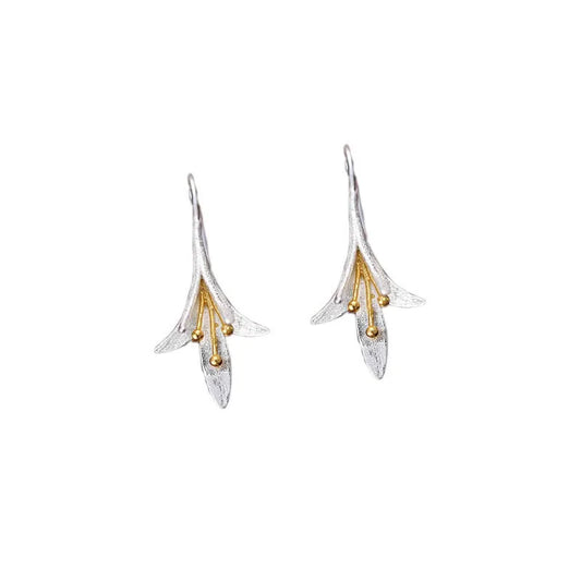 Long Sun Flower 925 Sterling Silver Drop Earrings