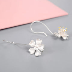 Long Flower 925 Sterling Silver Drop Earrings