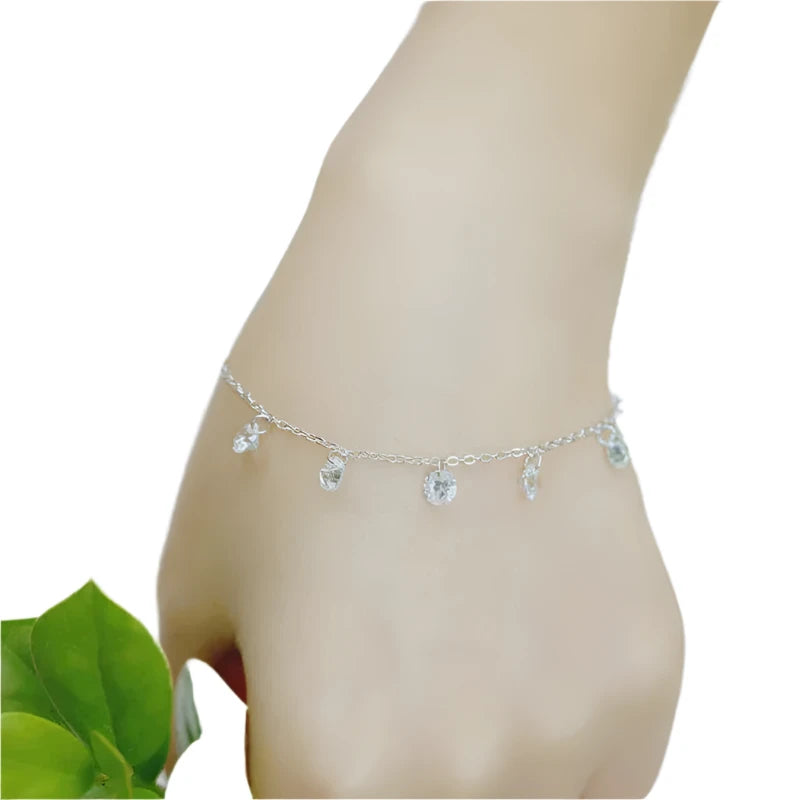 Sparkling Round Zircon 925 Sterling Silver Bracelet 18.5cm