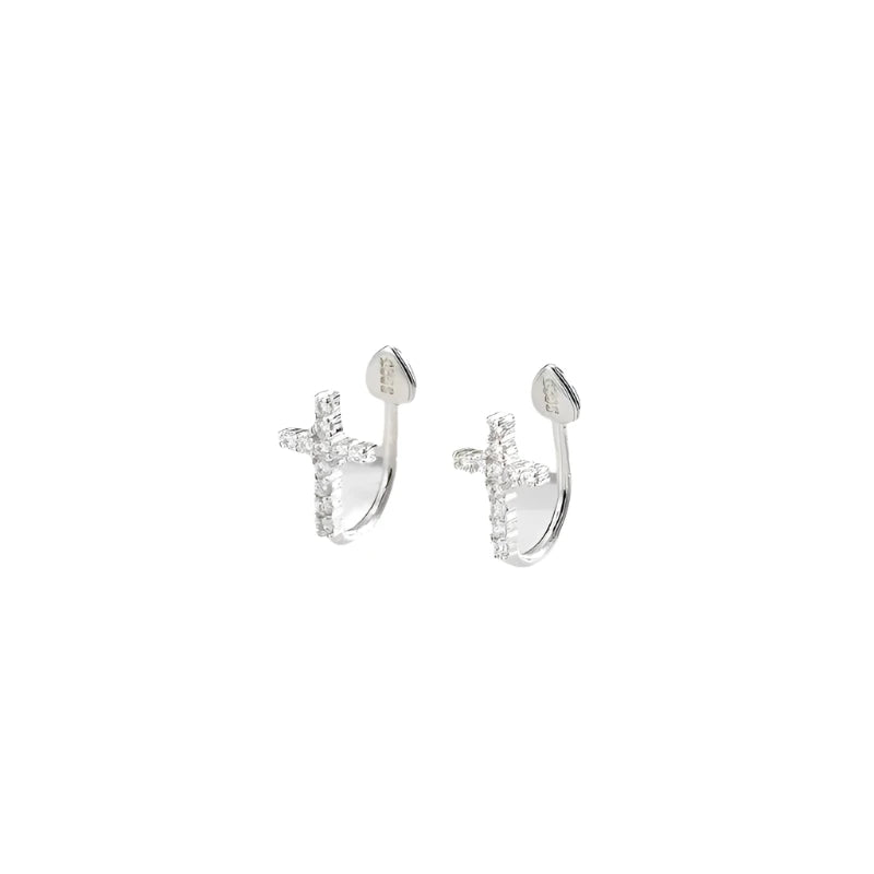 Cross Ear Cuff 925 Sterling Silver Clip Earrings Silver