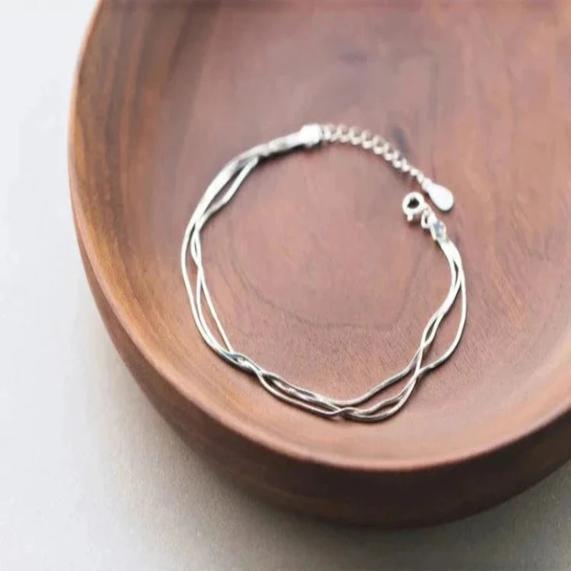 Simple layer 925 Sterling Silver Bracelet