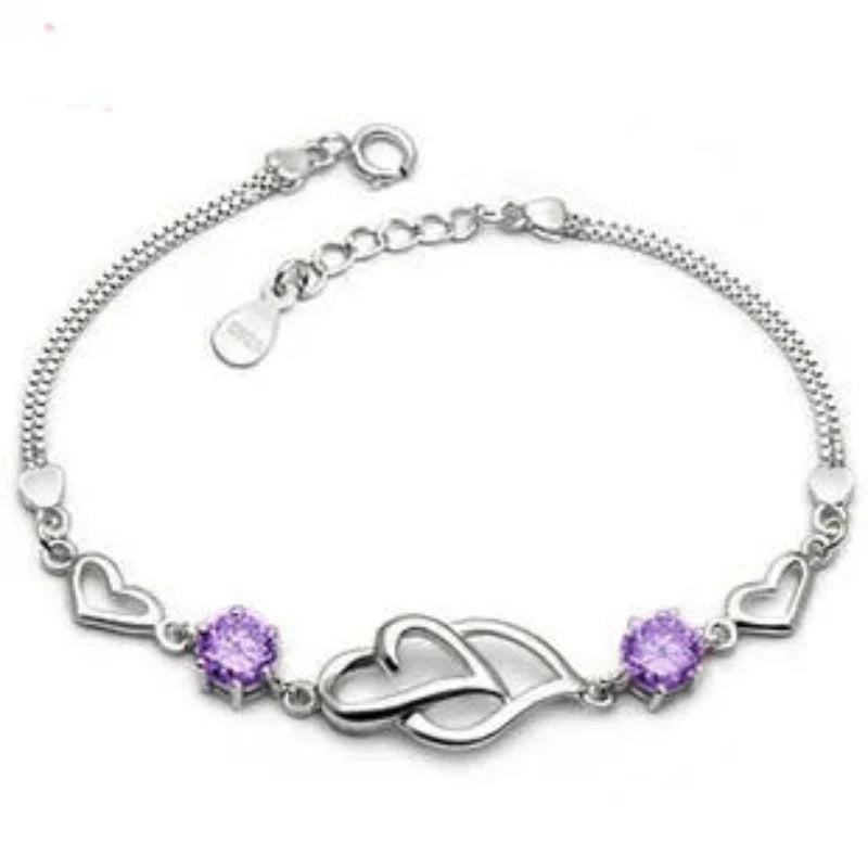 Double Heart-Shaped 925 Sterling Silver Bracelet