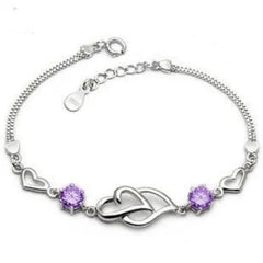 Double Heart-Shaped 925 Sterling Silver Bracelet