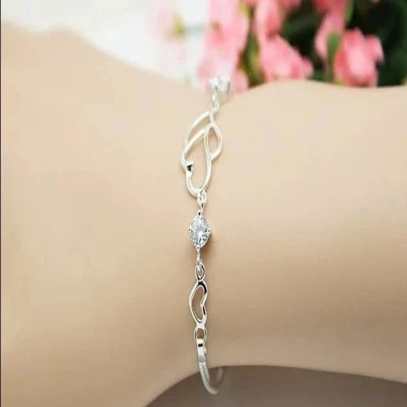 Double Heart-Shaped 925 Sterling Silver Bracelet