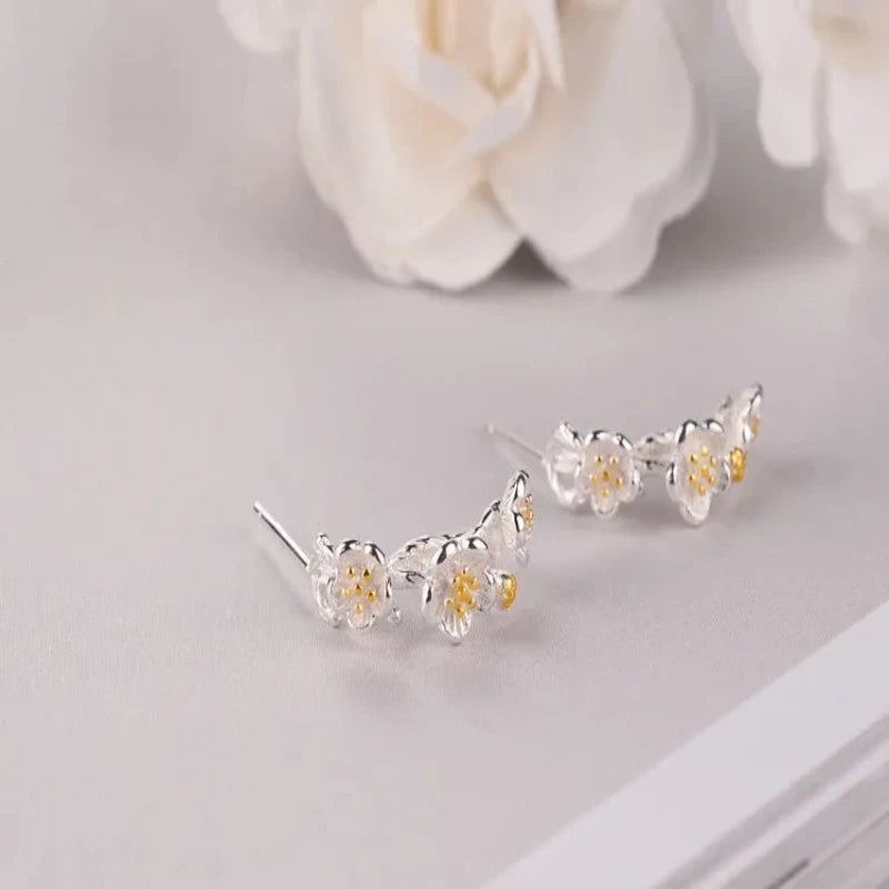 Flower Branches 925 Sterling Silver Stud Earrings