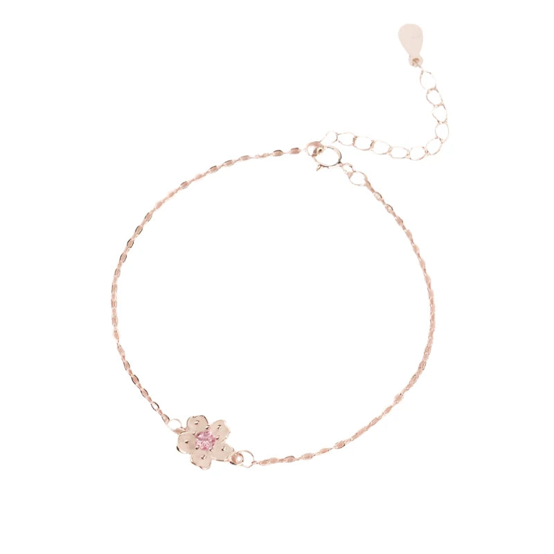 Pink Flower Zircon 925 Sterling Silver Bracelet Default Title