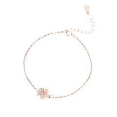 Pink Flower Zircon 925 Sterling Silver Bracelet Default Title