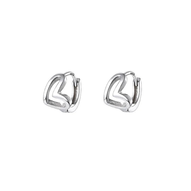 Inlaid Heart 925 Sterling Silver Hoop Earrings