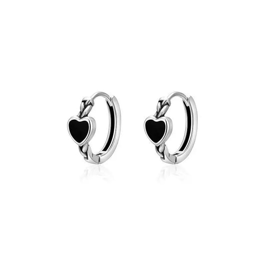 Black Heart 925 Sterling Silver hoop Earrings