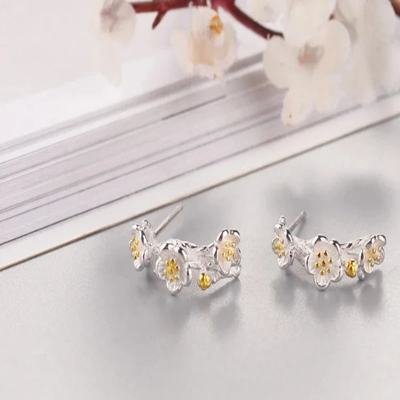 Flower Branches 925 Sterling Silver Stud Earrings