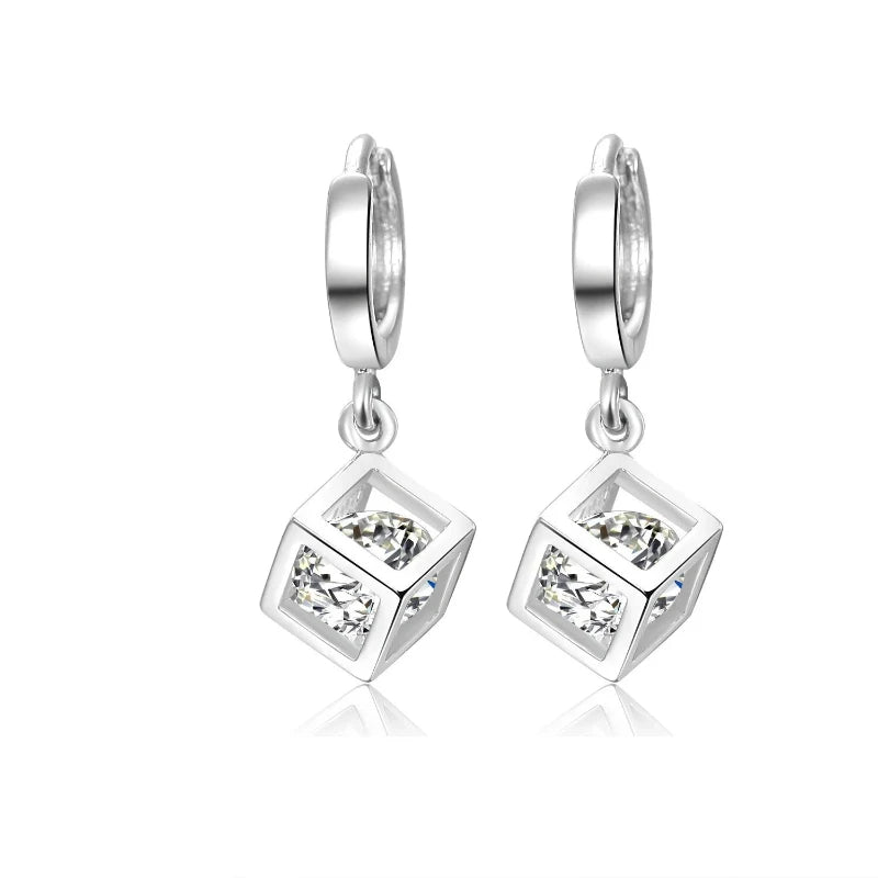 Cube Zircon 925 Sterling Silver Hoop Earrings