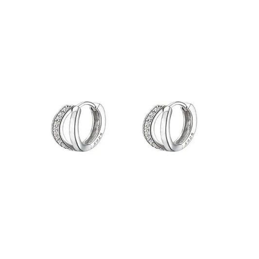 Inlaid Zircon 925 Sterling Silver hoop Earrings