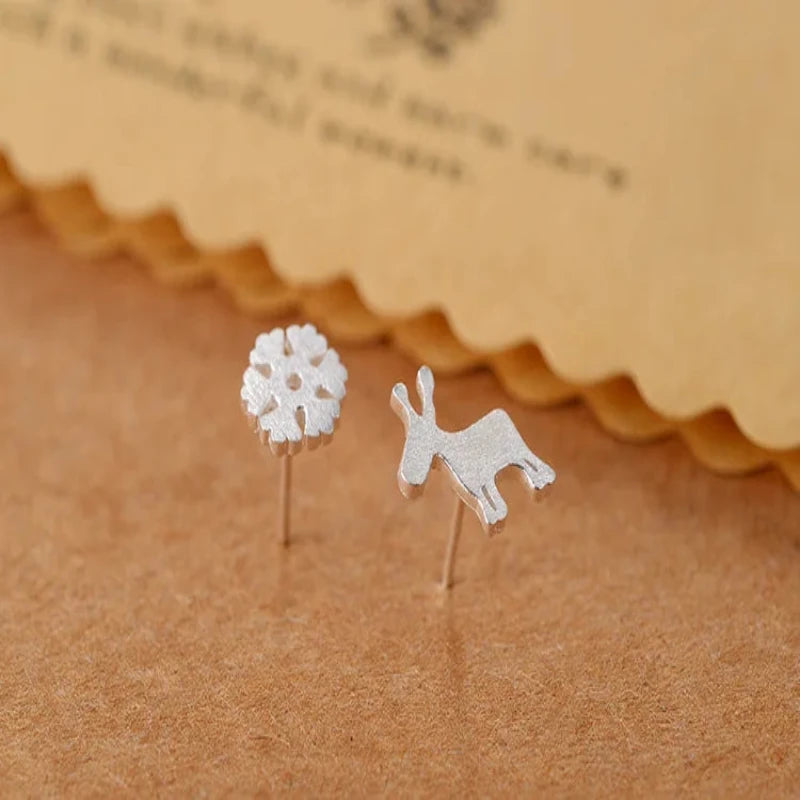 Snowflakes deer Set 925 Sterling Silver Stud Earrings