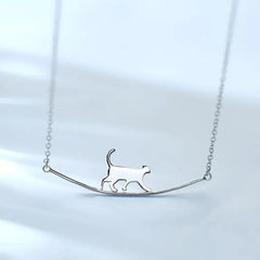 Clavicle Walking Cat 925 Sterling Silver Necklace & Pendant