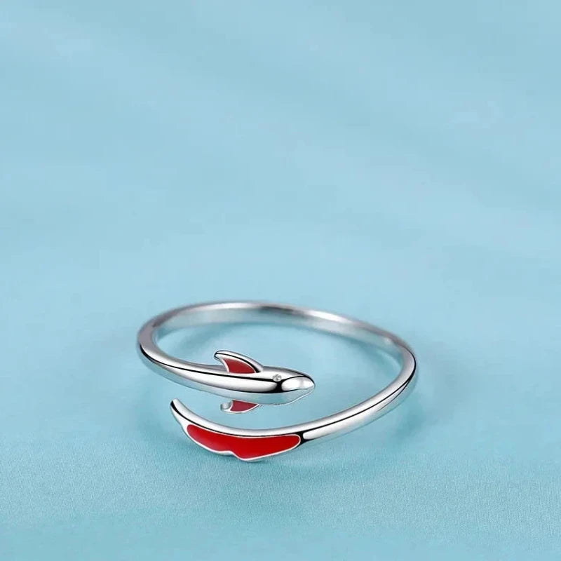 Dolphin Red Tail 925 Sterling Silver Ring