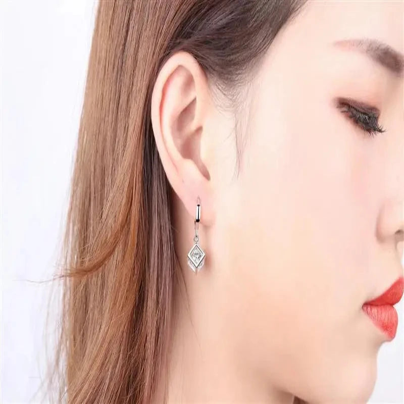 Cube Zircon 925 Sterling Silver Hoop Earrings