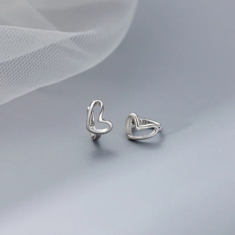 Inlaid Heart 925 Sterling Silver Hoop Earrings