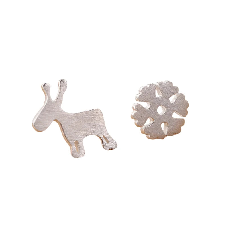 Snowflakes deer Set 925 Sterling Silver Stud Earrings Default Title