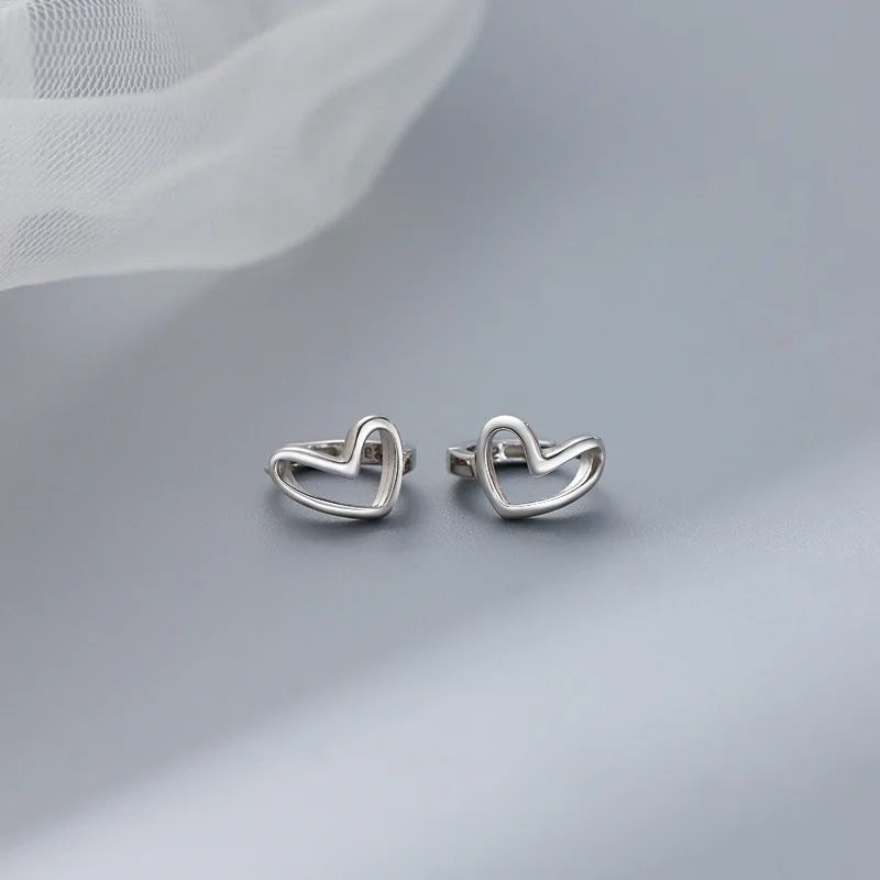 Inlaid Heart 925 Sterling Silver Hoop Earrings